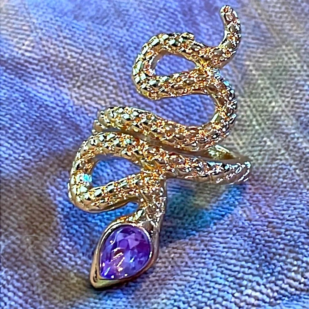 Gold Snake Ring Purple Faux Gemstone size 8